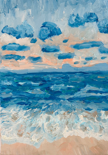 かいがのみせあかちゃん　海　風景画　油彩画