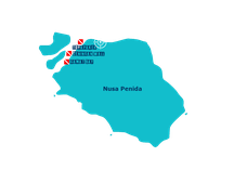 Center Nusa Penida dive sites map, Toyapakeh, ceningan wall, Gamat Bay.