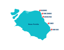 East Nusa Penida dive sites map, Sampalan, Karang Sari, Malibu, Batu Abah.