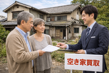 空き家の買取価格を査定、提示している風景