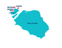 Carte des sites de Nusa Lembongan, blue corner, mangrove, lembongan bay