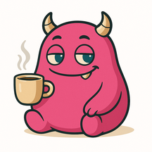 Wirksmessung ohne Kontrolle - das Sitzungsmonster sitzt in aller Ruhe und trinkt Kaffee, das Monster ist ein blobähnliches Wesen mit Hörnern