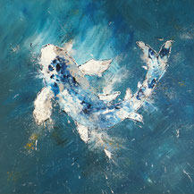 silver blue koi, acryl on canvas, Dominique Lenoir