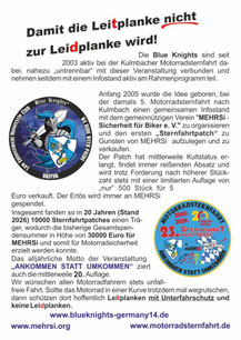 Sternfahrtpatch Kulmbach, Sternfahrtpatch, Patch Kulmbach, Sternfahrt, Sternfahrtpatch.de, Blue Knights Germany XIV Mittelfranken, MEHRSi, Unterfahrschutz Motorrad, Mehr Sicherheit, Monika Schwill, Polizei Oberfranken, Leitplankenunterfahrschutz, 