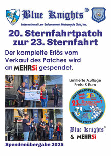 Sternfahrtpatch Kulmbach, Sternfahrtpatch, Patch Kulmbach, Sternfahrt, Sternfahrtpatch.de, Blue Knights Germany XIV Mittelfranken, MEHRSi, Unterfahrschutz Motorrad, Mehr Sicherheit, Monika Schwill, Polizei Oberfranken, Leitplankenunterfahrschutz, 