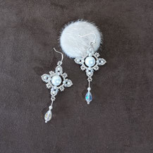 Boucles d'oreillepour la mariée, avec perles blanches et cristal