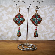 Boucles pendantes avec perle en cuivre cloisonné