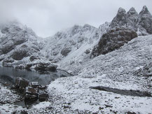 Snowfall during the summer season on Dientes de Navarino trek, Chile