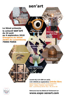 Affiche Exposition collectif Sen'Art - 8 créateurs à L'Orangerie du Sénat - Jardin de Luxembourg Paris - août-septembre 2018