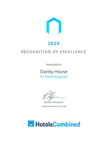 Danby House Recognition of Excellence from HotelsCombined 2020. Highly rated accommodation.