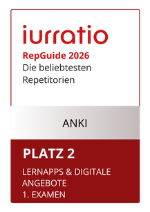 Siegel Iurratio RepGuide 2026 - 2. Platz für Anki in der Kategorie "Lernapps & digitale Angebote 1. Examen"