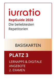 Siegel Iurratio RepGuide 2026 - 3. Platz für die Basiskarten in der Kategorie "Lernapps & digitale Angebote 2. Examen"