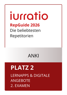 Siegel Iurratio RepGuide 2026 - 2. Platz für Anki in der Kategorie "Lernapps & digitale Angebote 2. Examen"