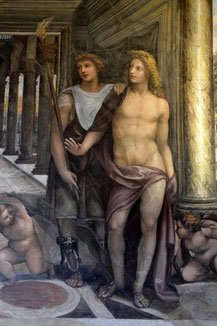OmoGirando la Villa Farensina - Stanza delle Nozze di Alessandro Magno, particolare di Imeneo ed Efestione
