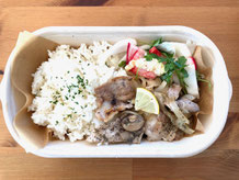 グルテンフリー専門店・米粉パスタdadaの無農薬レモンのガーリックソースと藤井ファームのあんしん豚ソテー