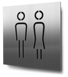 Beispiel für Ausführung konturgeschnitten: Piktogrammschild WC Damen und Herren  in Edelstahl