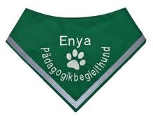 Halstuch, Hundehalstuch in grün bestickt mit Pädagogikbegleithund Name und Pfote,textilfashion
