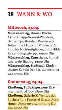Kindberg Galerie K Welttag des Buches Pure Fantasie? Grazer Autorinnen Autorenversammlung