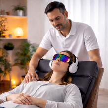 Thérapeute utilisant la luminothérapie PSIO en cabinet de bien-être