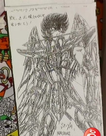 Dibujo autografiado enviado por Kurumada vía fax al programa