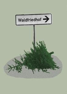 Das Titelbild des Waldfriedhofs. Für 5 € könnt ihr beim Kafe Kunst Festival eines der 100 Einzelstücke erwerben.