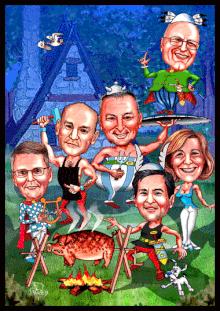 Karikatur zeichnen lassen, fünf Freunde spielen Asterix und Co.