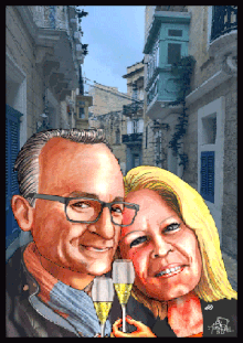 Ein Paaraus Salzburg auf Malta hat sich als Karikatur zeichnen lassen.