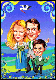 Hochzeit Karikatur zeichnen lassen, Paar in Tracht.