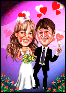 Karikatur zur Hochzeit zeichnen lassen, ein Hochzeitspaar vor dem Sternenhimmel.