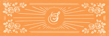Cette image représente un visuel vintage, en orange et blanc, qui illustre le logo, la lettre S des Sabots d'Isa qui irradie