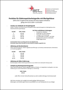 Preisliste Entsorgung
