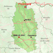 carte de situation du gîte de la fraiseraie à flassigny en Meuse lorraine