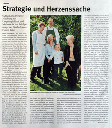 Zeitungsausschnitt aus der AHGZ über den Gasthof "Zum Hohen Lohr" in Battenhausen; landschaftlich schön gelegen im Naturpark Kellerwald-Edersee in der nordhessischen Grimmheimat