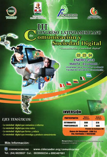 Afiche promocional del III Congreso Latinoamericano de Comunicación y Sociedad Digital. Manta, Ecuador.