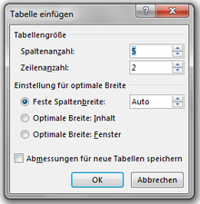 Tabellen in Word: Tabelle einfügen
