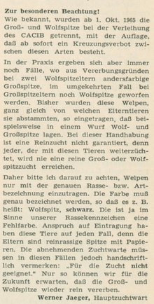 German Spitz Giant Spitz Wolfsspitz separation pure breeding varieties 