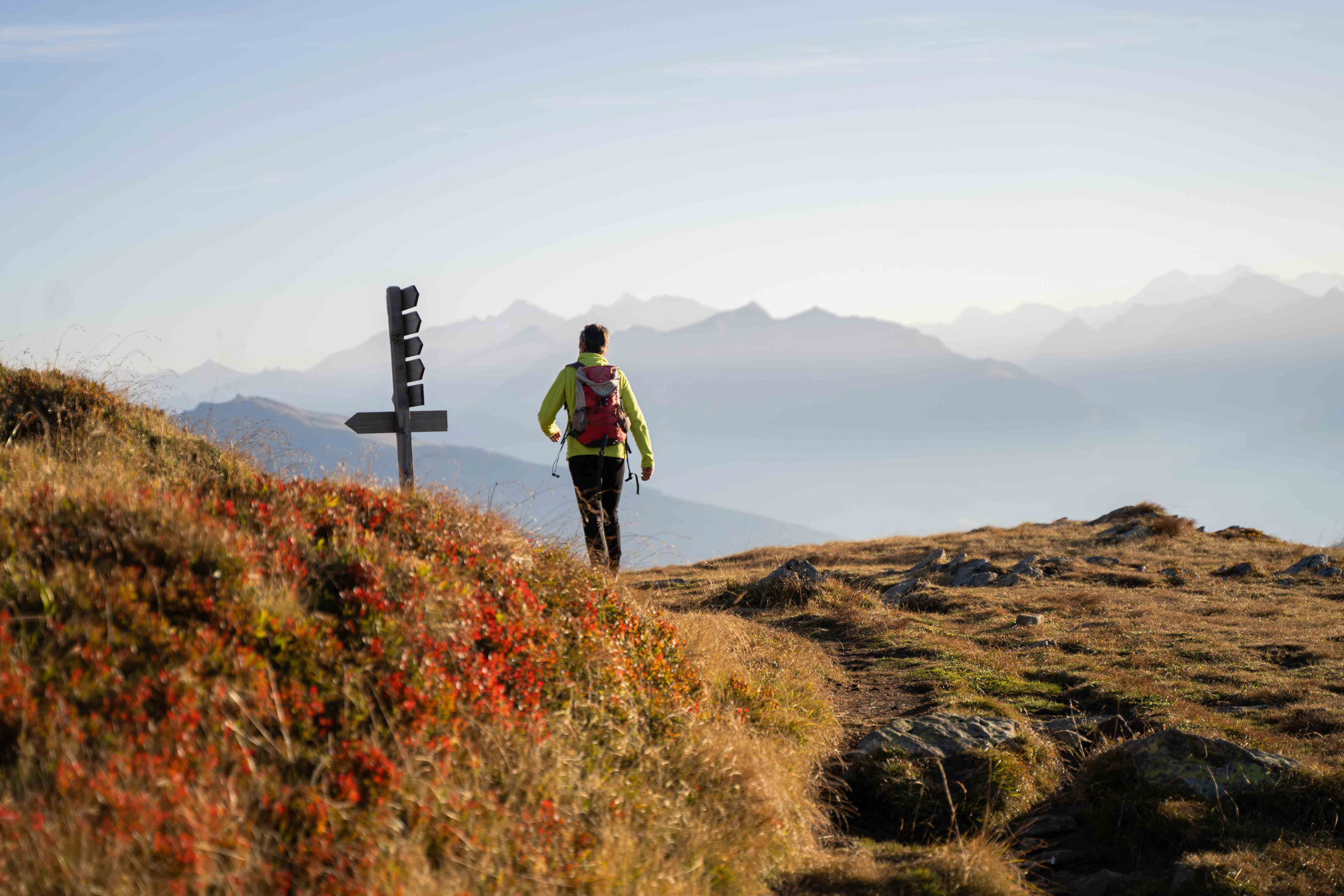 leichte Sonnenaufgangswanderung zur Flecknerspitze, aussichtsreicher Gipfel im Passeiertal, Jaufenpass - Südtirol Wochenprogramm Apfelhotel Farmhouse Torgglerhof