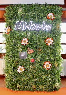 Mitsuba Asia Wochen, künstliche Hecke mit Blüten aus Crackern