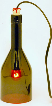 LBR - lampada da tavolo bottiglia con tappo decorato con ceralacca, lampadina a luce rossa attacco E14