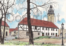Gemälde von Kroppenstedt, Eulenturm und Museum Kroppenstedt, Kirche und Freikreuz Kroppenstedt, alte Postkarte von Kroppenstedt, 