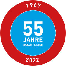 Signet rund - Raisch Fliesen Stuttgart & Ostfildern - 55 Jahre Raisch - www.raisch-fliesen.de - Team von Raisch Fiesenleger Stuttgart, Fliesenleger Esslingen, Fliesenleger Filderstadt- blau rot