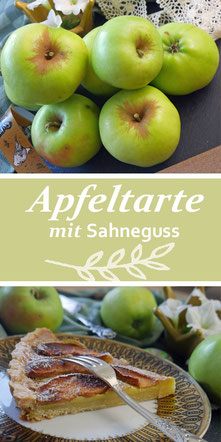 einfache Apfeltarte mit Mürbeteig und Sahneguss