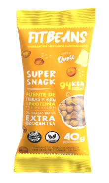 SNACK SALUDABLE DE GARBANZOS HORNEADOS SABOR QUESO. Presentación 40grs. Apto celíaco, vegano y Kosher Parve: Bobek. Origen: Argentina.