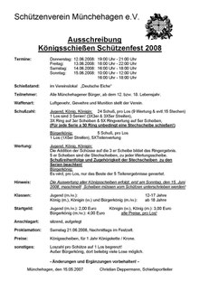 Ausschreibung Königsschießen 2008