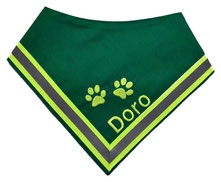 Leuchttuch, Reflektor, Hundehalstuch reflektierend, leuchtend, neonorange, Pfoten, bestickt