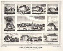 Stadtansichten Radeberg um 1845, Sammelblatt mit wichtigen Gebäuden