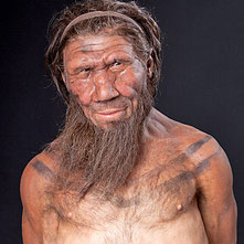 Model of a Neanderthal man from the 'Britain: One Million Years of the Human Story' exhibition at the Natural History Museum 2014