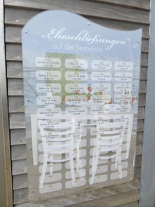 Bild: Tafel mit den Getrauten auf der Seebrücke