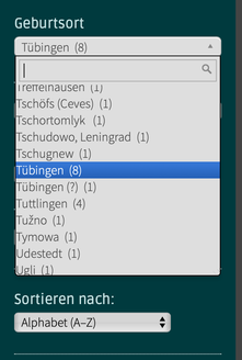 ***Abb. 3: Screenshot der Kategorie Suche&Filter bei der Personendatenbank Gräberfeld X, (C) Gräberfeld X.