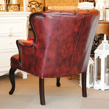 アームチェア ウイングチェア シェルバックチェア 一人掛け アンティーク調 ソファ 椅子 おしゃれ 本革製 皮革 レッド 赤 Chair